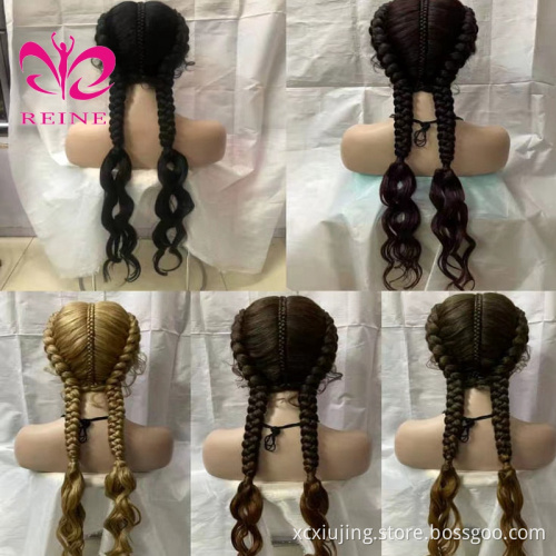 Reine Free Shipping Long Box Braided Lace Wigs Synthetic Hair Lace Front Wigs Heat Resistant Braided Wigs For Black Women